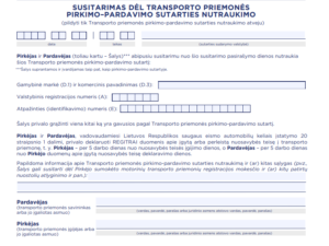 Oficiali transporto priemonės pirkimo-pardavimo sutarties nutraukimo forma ir duomenų deklaravimas Regitrai.