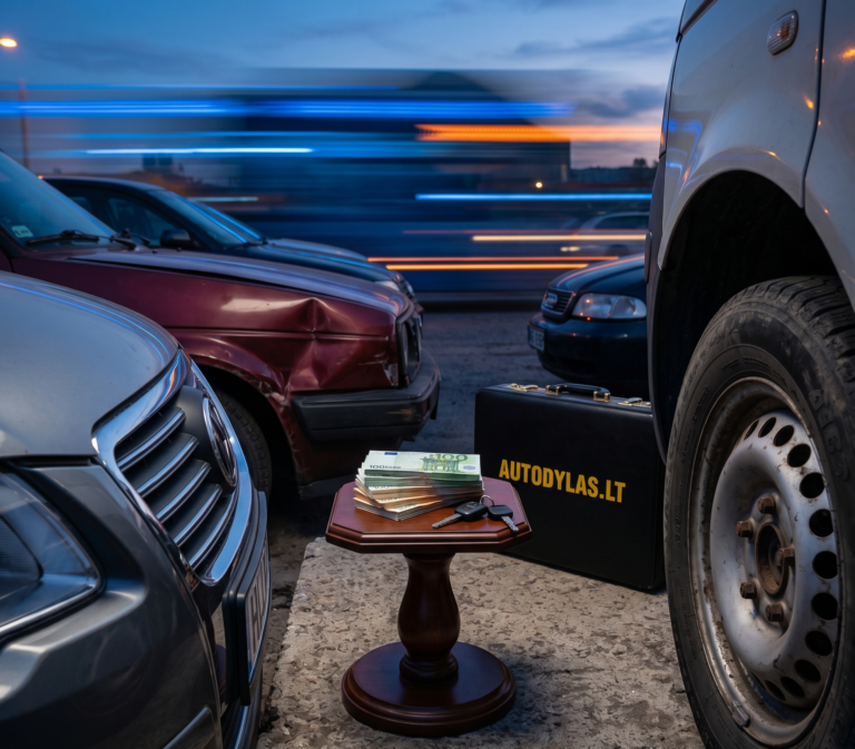Grynųjų eurų krūva ir mašinos raktai supirkimo aikštelėje – greitas auto supirkimas Autodylas.lt